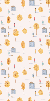 Fabric roller blind for window Houses among the trees