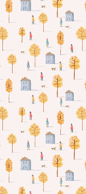 Fabric roller blind for window Houses among the trees