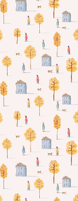 Fabric roller blind for window Houses among the trees
