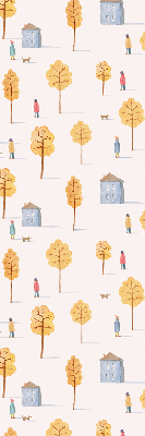 Fabric roller blind for window Houses among the trees