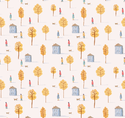 Fabric roller blind for window Houses among the trees