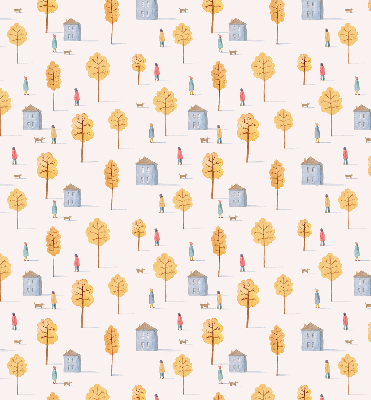 Fabric roller blind for window Houses among the trees