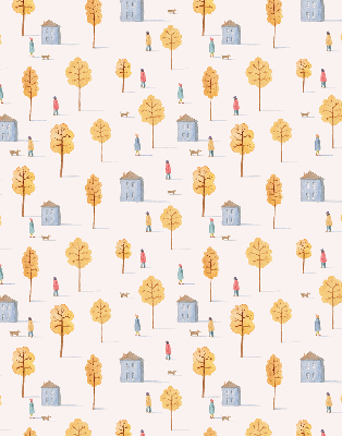 Fabric roller blind for window Houses among the trees