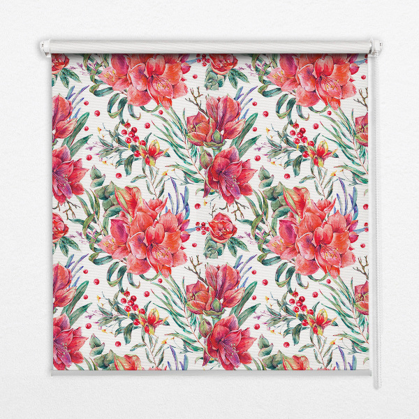 Blackout roller blind for window Red flowers