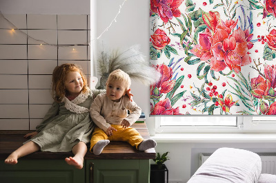 Blackout roller blind for window Red flowers
