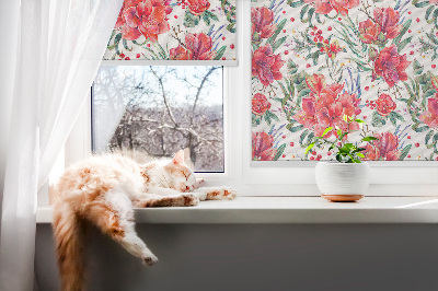 Blackout roller blind for window Red flowers