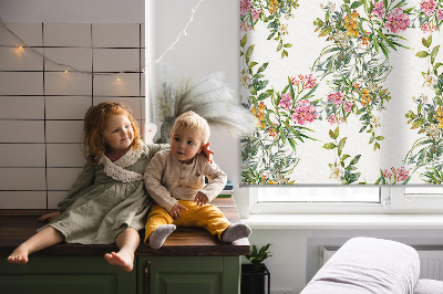Fabric roller blind for window Flowers