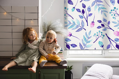 Blackout roller blind for window Blue flowers
