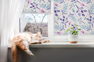 Blackout roller blind for window Blue flowers