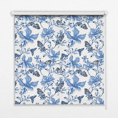 Fabric roller blind for window Blue butterflies