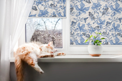 Fabric roller blind for window Blue butterflies