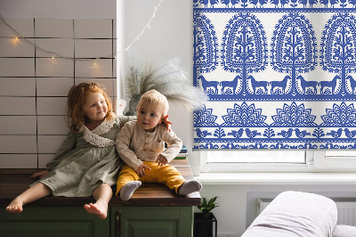 Fabric roller blind for window Blue pattern