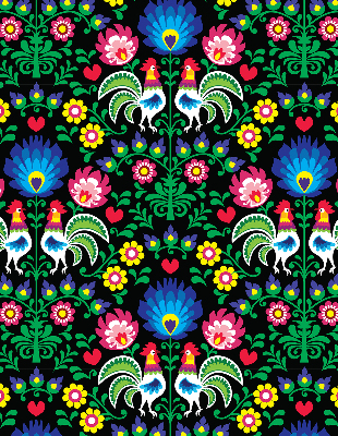 Fabric roller blind for window Colorful roosters