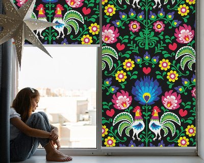 Fabric roller blind for window Colorful roosters