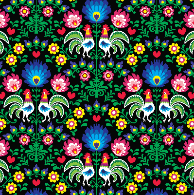 Fabric roller blind for window Colorful roosters
