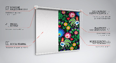 Fabric roller blind for window Colorful roosters