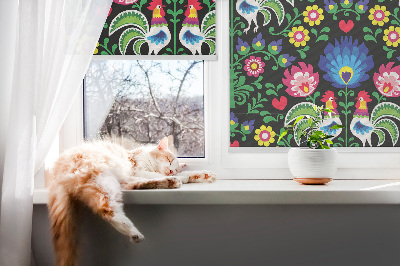 Fabric roller blind for window Colorful roosters