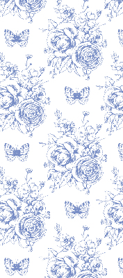 Blackout roller blind Blue flowers and butterflies