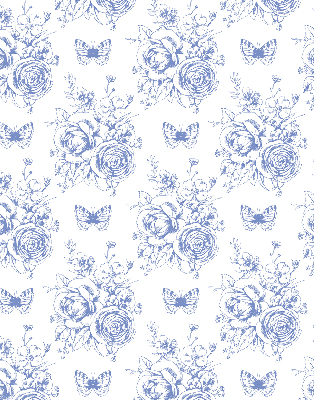 Blackout roller blind Blue flowers and butterflies