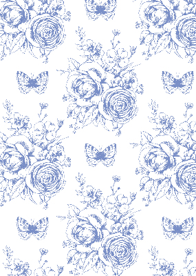Blackout roller blind Blue flowers and butterflies