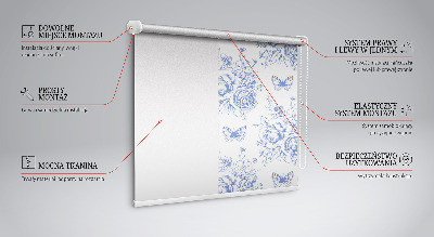 Blackout roller blind Blue flowers and butterflies