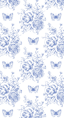 Blackout roller blind Blue flowers and butterflies