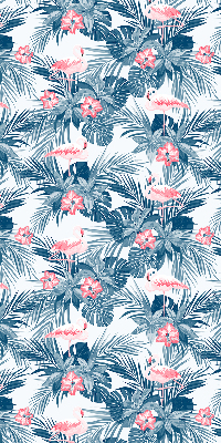 Fabric roller blind for window Tropical plants and flamingos