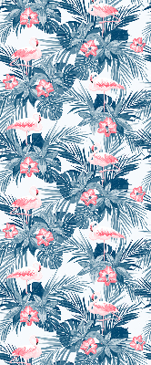 Fabric roller blind for window Tropical plants and flamingos