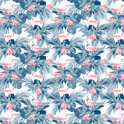 Fabric roller blind for window Tropical plants and flamingos