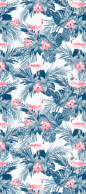 Fabric roller blind for window Tropical plants and flamingos