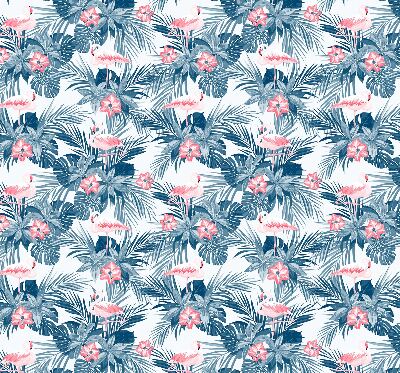 Fabric roller blind for window Tropical plants and flamingos
