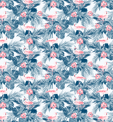 Fabric roller blind for window Tropical plants and flamingos
