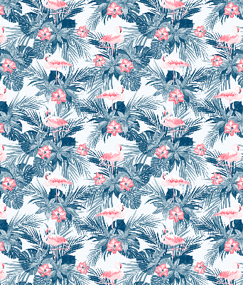 Fabric roller blind for window Tropical plants and flamingos