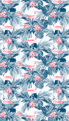 Fabric roller blind for window Tropical plants and flamingos