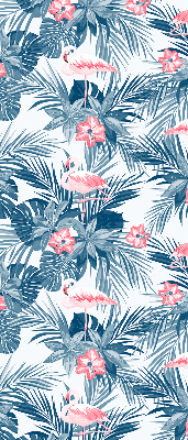 Fabric roller blind for window Tropical plants and flamingos