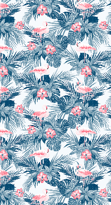Fabric roller blind for window Tropical plants and flamingos