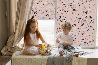 Fabric roller blind for window Paint stains on a pink background