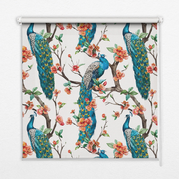 Blackout roller blind for window Peacock on a branch