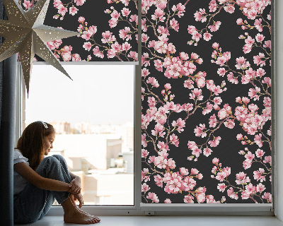 Fabric roller blind for window Flowers from the tree