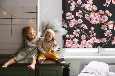 Fabric roller blind for window Flowers from the tree