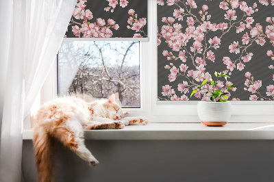 Fabric roller blind for window Flowers from the tree