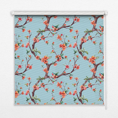 Fabric roller blind for window Flower buds from trees