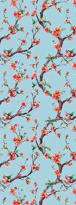 Fabric roller blind for window Flower buds from trees