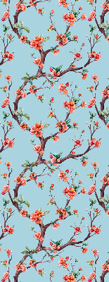 Fabric roller blind for window Flower buds from trees