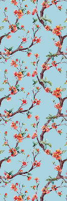 Fabric roller blind for window Flower buds from trees