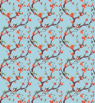 Fabric roller blind for window Flower buds from trees