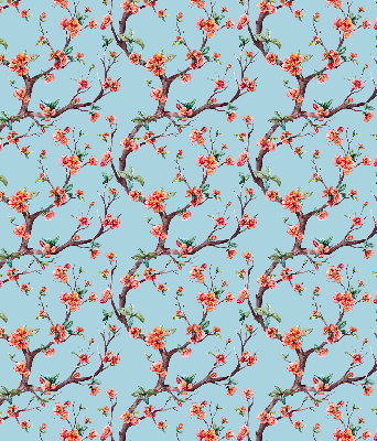 Fabric roller blind for window Flower buds from trees