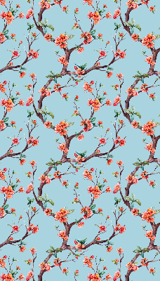 Fabric roller blind for window Flower buds from trees