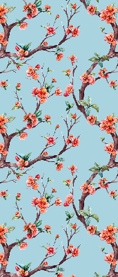Fabric roller blind for window Flower buds from trees