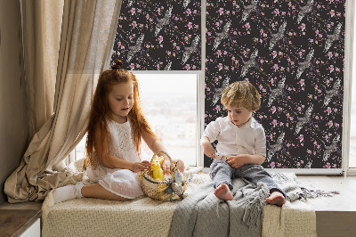 Blackout roller blind for window Herons and flowers